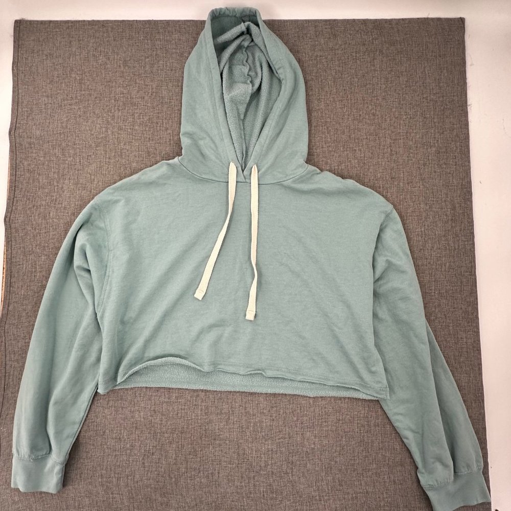 New! Arizona Jean Hood Sweater Delp Blue/ Light Green Large Relaxed Fit Cropped